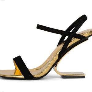 New Jeffrey Campbell gold and black sandal heel sandal